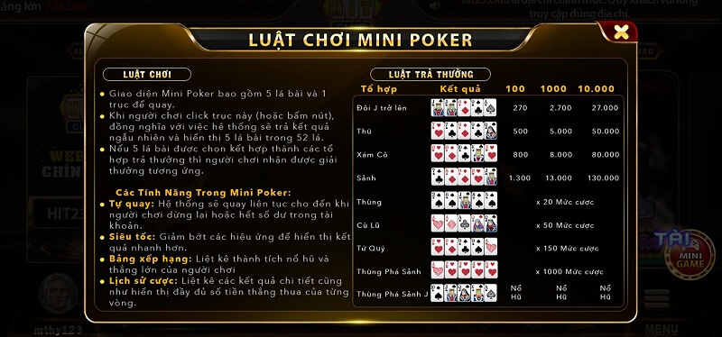 Các tính năng trong Mini Poker Hit Club là gì?