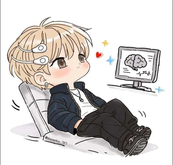 Ảnh Dillan chibi do fan vẽ ngồi ngả lưng bên màn hình