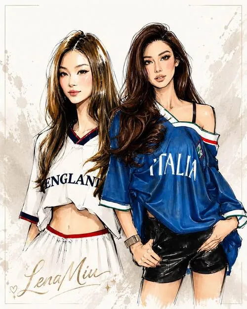 fanart couple LenaMiu mặc đồ thể thao